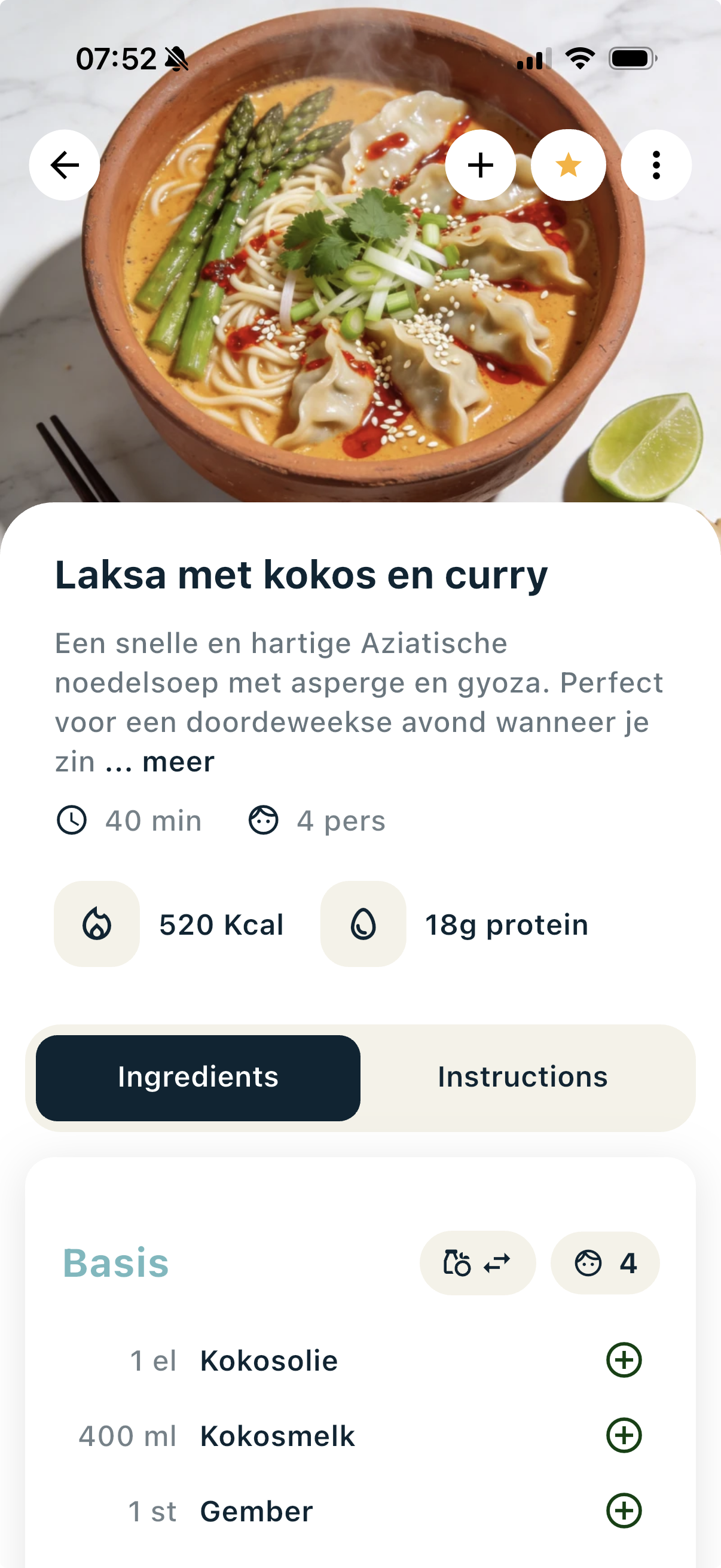 A recipe page with ingredients and instructions