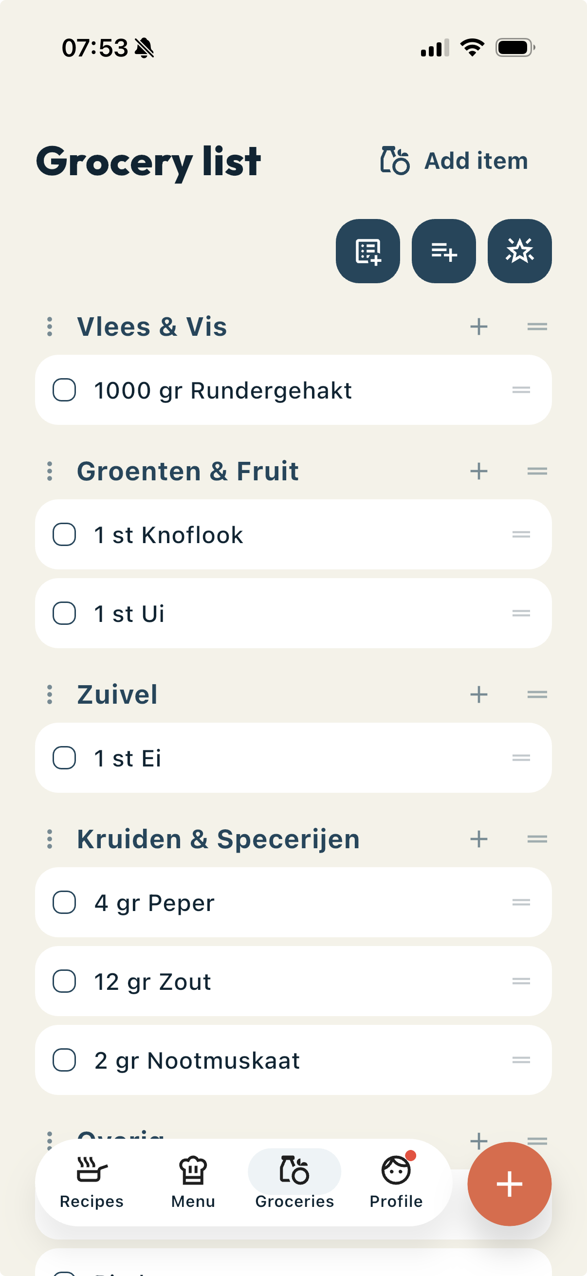 An aisle-sorted grocery list